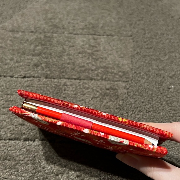 Small Memo Pad Book w/ Pencil Traditional Japanese Fabric Bunny & Sakura Flowers - Picture 4 of 10